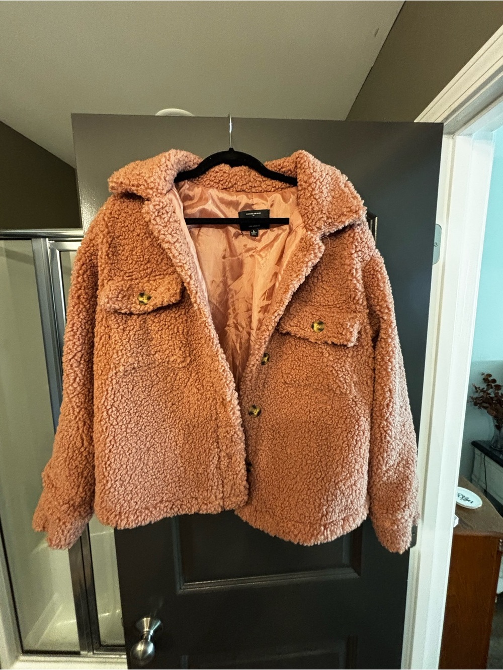 Haute Monde Teddy Sherpa Jacket in Dusty Rose